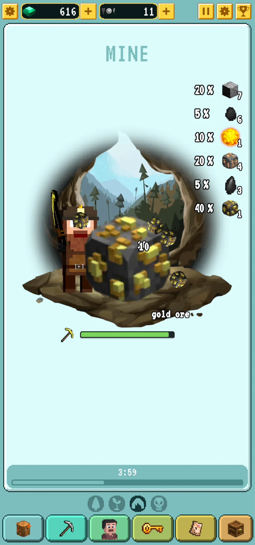 Grindcraft Screenshot of Mining Gold