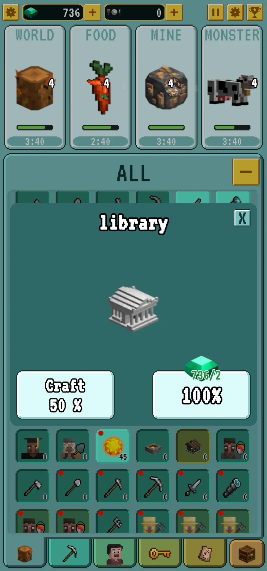 Grindcraft Screenshot of Crafting Library