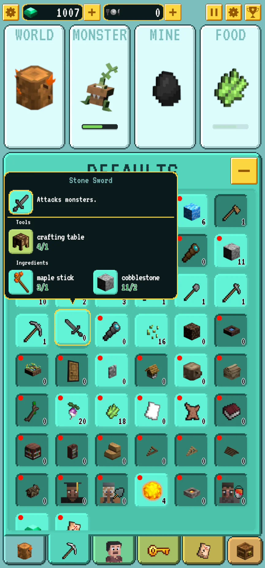 Grindcraft Screenshot of Sword Ingredients