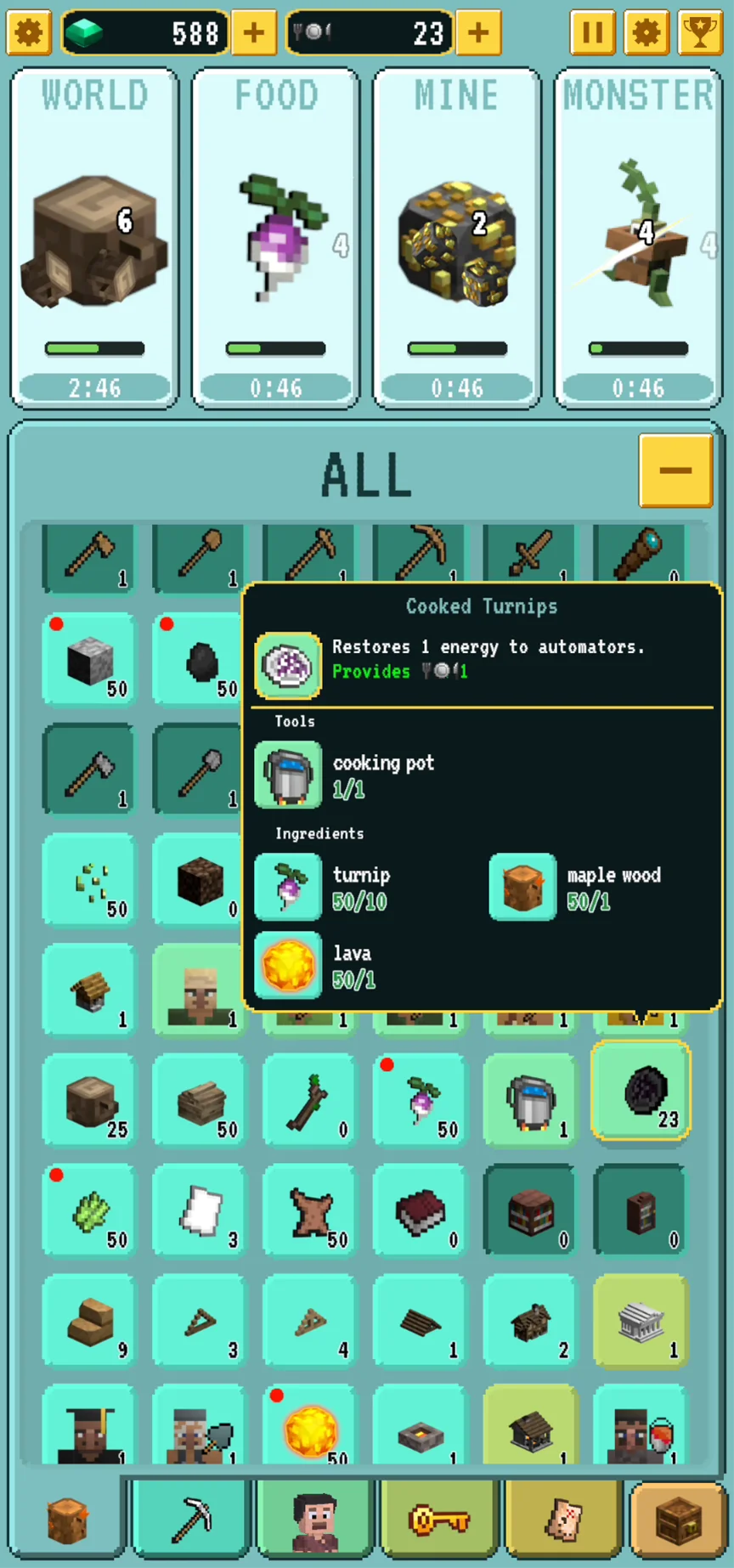 Grindcraft Screenshot of Ingredients